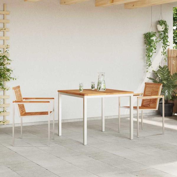 3-teiliges Garten Essset aus massivem Teakholz, Outdoor Esstisch 90x90x74,5 cm aus massivem Teakholz