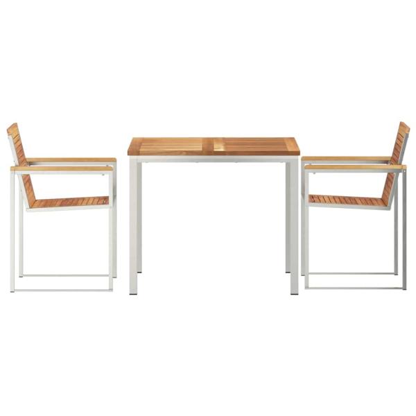 3-teiliges Garten Essset aus massivem Teakholz, Outdoor Esstisch 90x90x74,5 cm aus massivem Teakholz