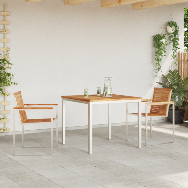 3-teiliges Garten Essset aus massivem Teakholz, Outdoor Esstisch 90x90x74,5 cm aus massivem Teakholz