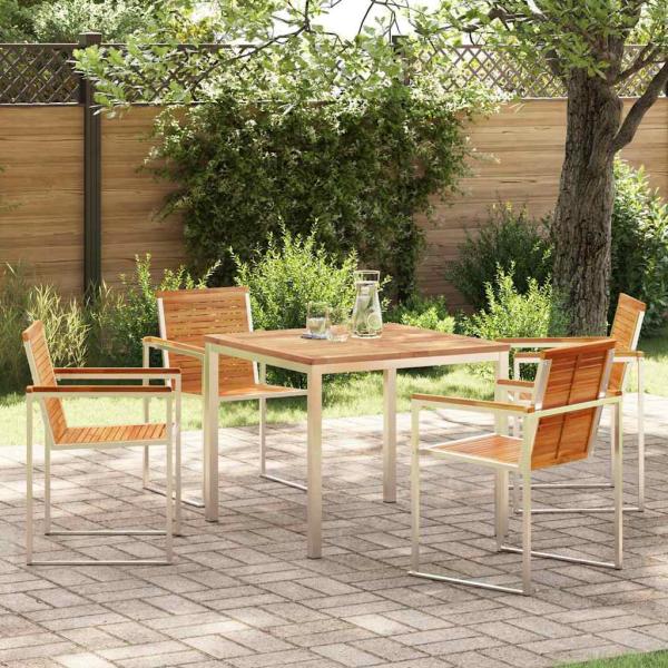ARDEBO.de - 5-teiliges Garten-Essset aus massivem Teakholz, Gartentisch 90x90x74.5 cm aus massivem Teakholz