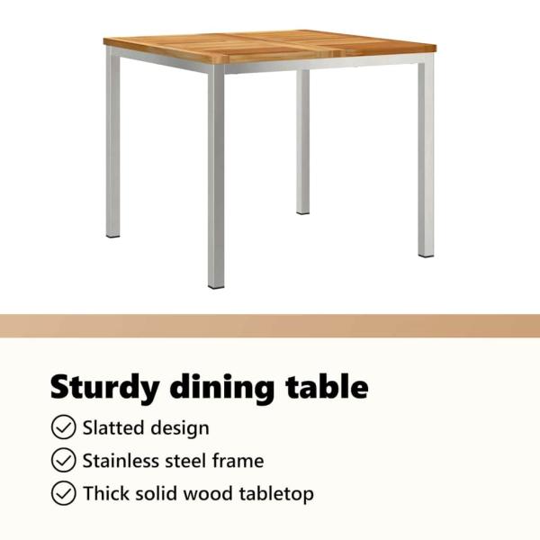 5-teiliges Garten-Essset aus massivem Teakholz, Gartentisch 90x90x74.5 cm aus massivem Teakholz