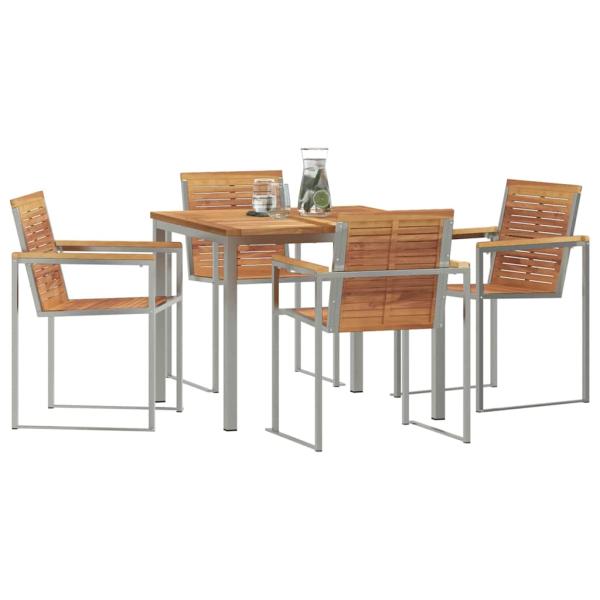 5-teiliges Garten-Essset aus massivem Teakholz, Gartentisch 90x90x74.5 cm aus massivem Teakholz