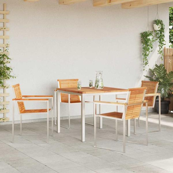 5-teiliges Garten-Essset aus massivem Teakholz, Gartentisch 90x90x74.5 cm aus massivem Teakholz