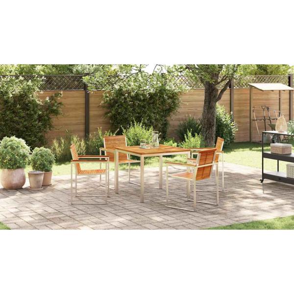 5-teiliges Garten-Essset aus massivem Teakholz, Gartentisch 90x90x74.5 cm aus massivem Teakholz