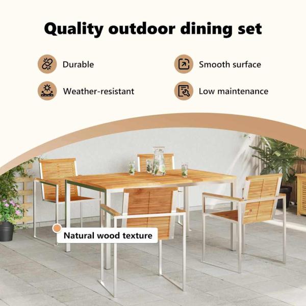 5-teiliges Garten Esszimmer Set aus massivem Teakholz, Outdoor Esszimmertisch 150x90x75 cm aus massivem Teakholz
