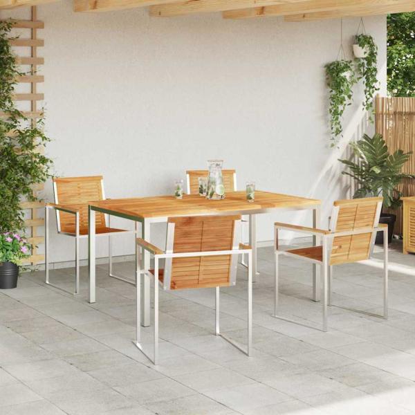5-teiliges Garten Esszimmer Set aus massivem Teakholz, Outdoor Esszimmertisch 150x90x75 cm aus massivem Teakholz