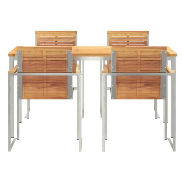 5-teiliges Garten Esszimmer Set aus massivem Teakholz, Outdoor Esszimmertisch 150x90x75 cm aus massivem Teakholz