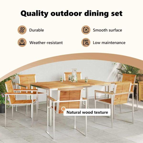 7-teilige Garten Essgruppe Massivholz Teak, Esszimmertisch 150x90x75 cm Massivholz Teak