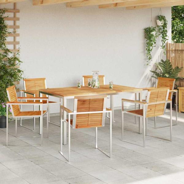 7-teilige Garten Essgruppe Massivholz Teak, Esszimmertisch 150x90x75 cm Massivholz Teak