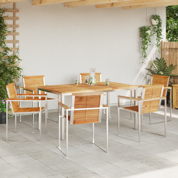 7-teilige Garten Essgruppe Massivholz Teak, Esszimmertisch 150x90x75 cm Massivholz Teak