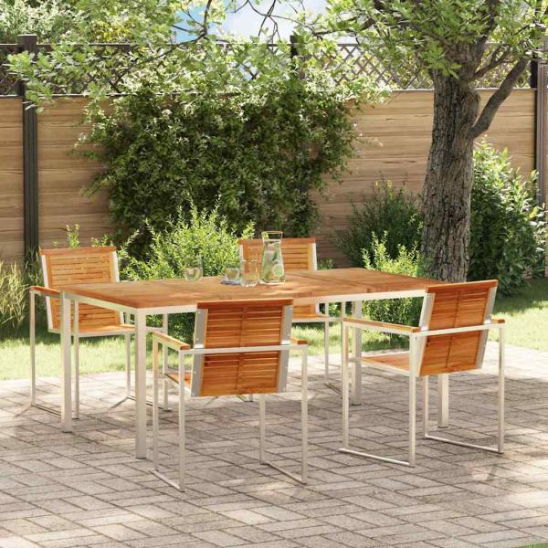 ARDEBO.de - 5-teiliges Garten Esstisch Set aus massivem Teakholz, Outdoor Esstisch 180x90x75 cm aus massivem Teakholz