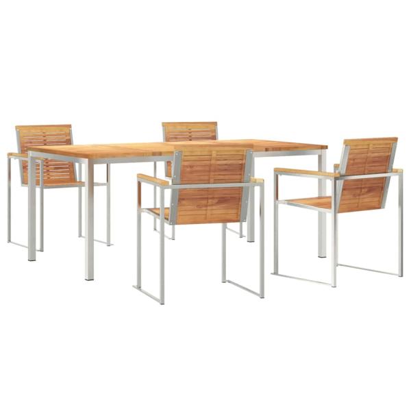 5-teiliges Garten Esstisch Set aus massivem Teakholz, Outdoor Esstisch 180x90x75 cm aus massivem Teakholz