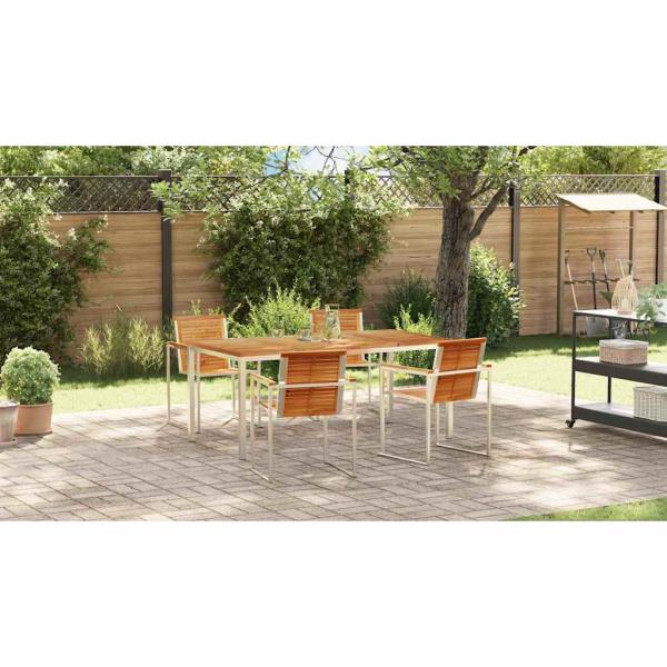 5-teiliges Garten Esstisch Set aus massivem Teakholz, Outdoor Esstisch 180x90x75 cm aus massivem Teakholz