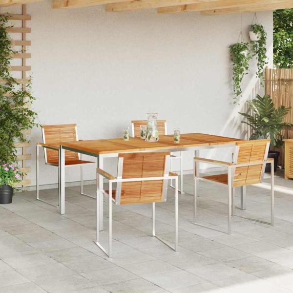 5-teiliges Garten Esstisch Set aus massivem Teakholz, Outdoor Esstisch 180x90x75 cm aus massivem Teakholz