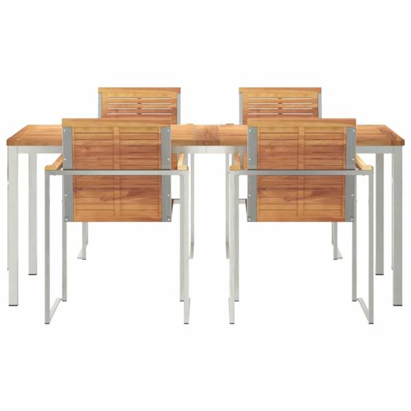 5-teiliges Garten Esstisch Set aus massivem Teakholz, Outdoor Esstisch 180x90x75 cm aus massivem Teakholz