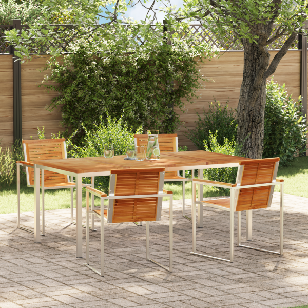 5-teiliges Garten Esstisch Set aus massivem Teakholz, Outdoor Esstisch 180x90x75 cm aus massivem Teakholz