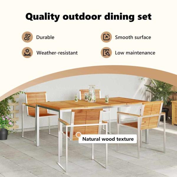 5-teiliges Garten Esstisch Set aus massivem Teakholz, Outdoor Esstisch 180x90x75 cm aus massivem Teakholz