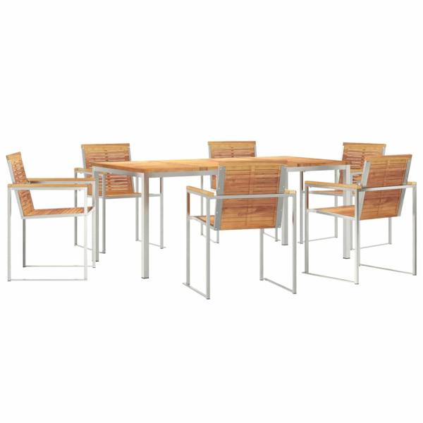 7-teiliges Garten Esstisch Set aus massivem Teakholz, Outdoor Esstisch 180x90x75 cm aus massivem Teakholz