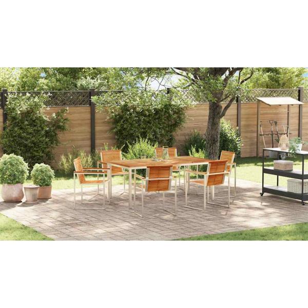 7-teiliges Garten Esstisch Set aus massivem Teakholz, Outdoor Esstisch 180x90x75 cm aus massivem Teakholz