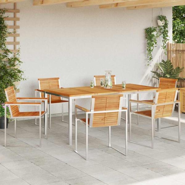 7-teiliges Garten Esstisch Set aus massivem Teakholz, Outdoor Esstisch 180x90x75 cm aus massivem Teakholz