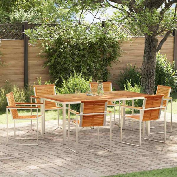 7-teiliges Garten Esstisch Set aus massivem Teakholz, Outdoor Esstisch 180x90x75 cm aus massivem Teakholz
