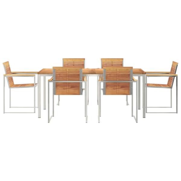 7-teiliges Garten Esstisch Set aus massivem Teakholz, Outdoor Esstisch 180x90x75 cm aus massivem Teakholz