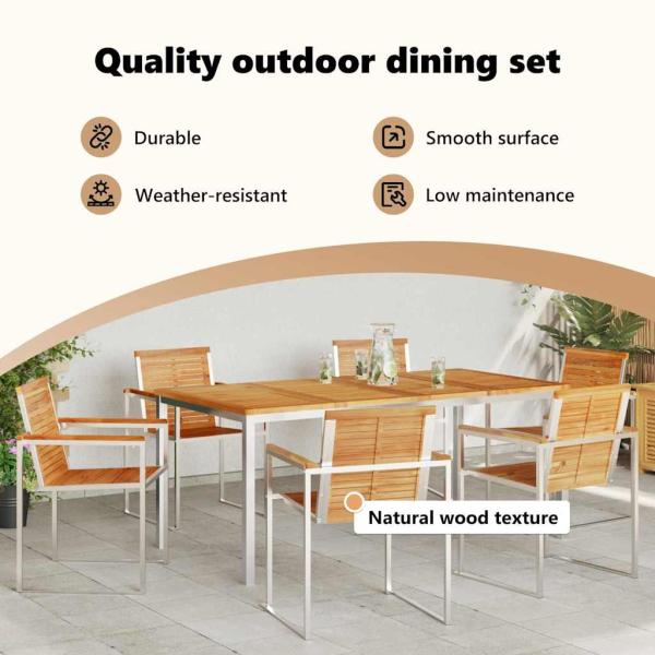 7-teiliges Garten Esstisch Set aus massivem Teakholz, Outdoor Esstisch 180x90x75 cm aus massivem Teakholz