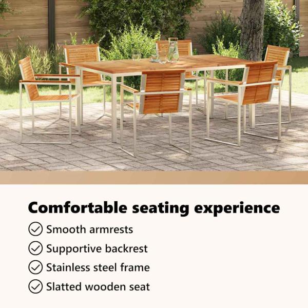 7-teiliges Garten Esstisch Set aus massivem Teakholz, Outdoor Esstisch 180x90x75 cm aus massivem Teakholz