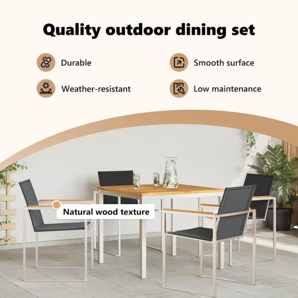 5-teilige Garten Essgruppe aus Massivholz Teak, Outdoor Esstisch 90x90x74.5 cm aus Massivholz Teak