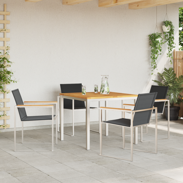 5-teilige Garten Essgruppe aus Massivholz Teak, Outdoor Esstisch 90x90x74.5 cm aus Massivholz Teak