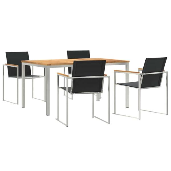 5-teiliges Garten Esszimmer Set Massivholz Teak, Outdoor Esstisch 150x90x75 cm Massivholz Teak