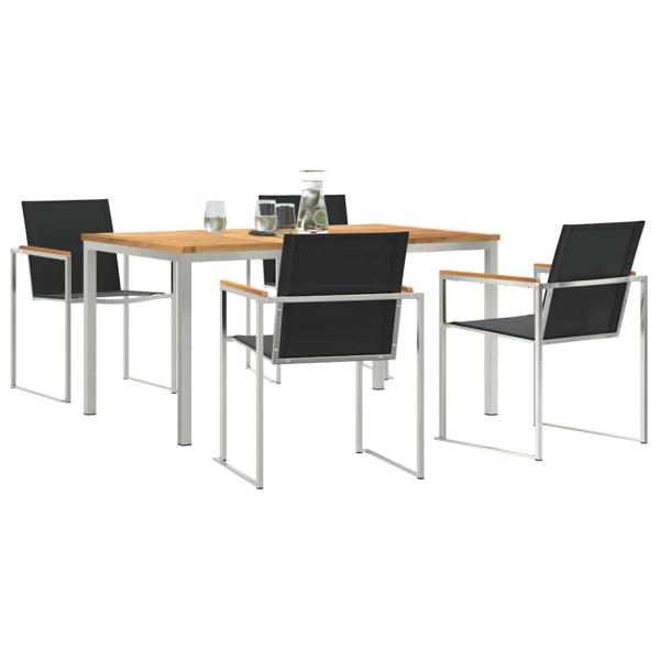 5-teiliges Garten Esszimmer Set Massivholz Teak, Outdoor Esstisch 150x90x75 cm Massivholz Teak