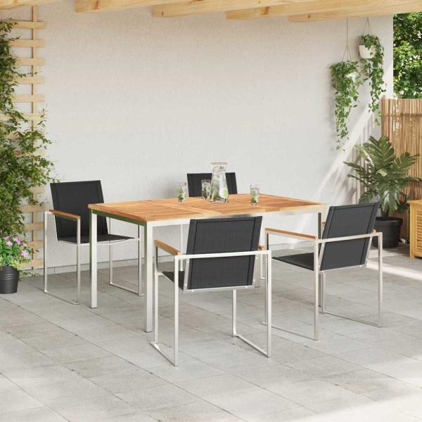 5-teiliges Garten Esszimmer Set Massivholz Teak, Outdoor Esstisch 150x90x75 cm Massivholz Teak