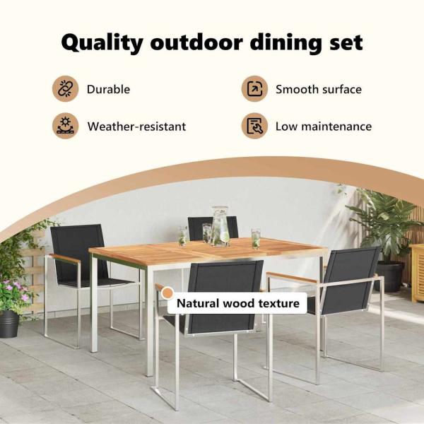 5-teiliges Garten Esszimmer Set Massivholz Teak, Outdoor Esstisch 150x90x75 cm Massivholz Teak