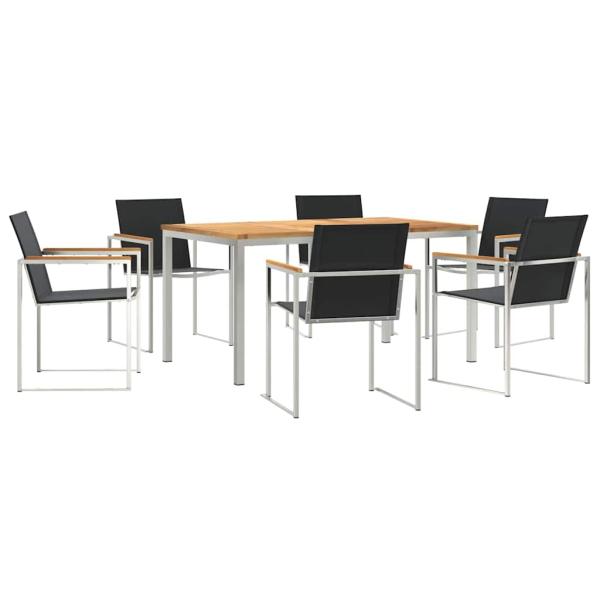7-teilige Garten-Essgruppe aus Massivholz Teak, Essstuhl für draußen 150x90x75 cm aus Massivholz Teak