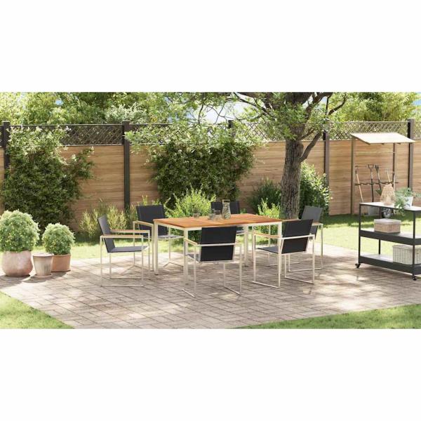 7-teilige Garten-Essgruppe aus Massivholz Teak, Essstuhl für draußen 150x90x75 cm aus Massivholz Teak