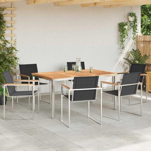 7-teilige Garten-Essgruppe aus Massivholz Teak, Essstuhl für draußen 150x90x75 cm aus Massivholz Teak