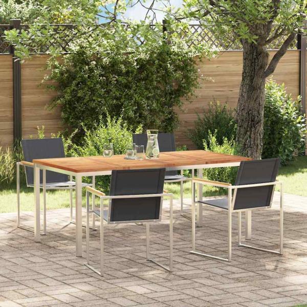 ARDEBO.de - 5-teiliges Garten Esszimmer Set aus Massivholz Teak, Outdoor Esstisch 180x90x75 cm aus Massivholz Teak