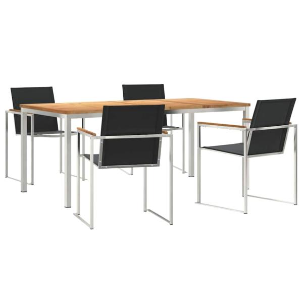 5-teiliges Garten Esszimmer Set aus Massivholz Teak, Outdoor Esstisch 180x90x75 cm aus Massivholz Teak