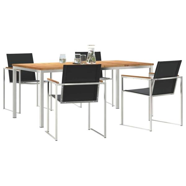 5-teiliges Garten Esszimmer Set aus Massivholz Teak, Outdoor Esstisch 180x90x75 cm aus Massivholz Teak