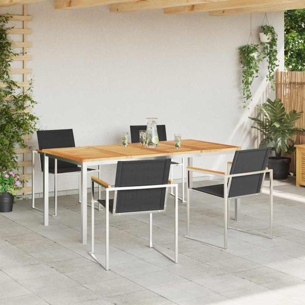 5-teiliges Garten Esszimmer Set aus Massivholz Teak, Outdoor Esstisch 180x90x75 cm aus Massivholz Teak