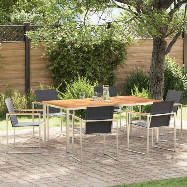 ARDEBO.de - 7-teiliges Garten Essset aus massivem Teakholz, Esstisch für draußen 180x90x75 cm aus massivem Teakholz