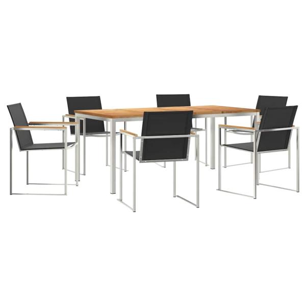 7-teiliges Garten Essset aus massivem Teakholz, Esstisch für draußen 180x90x75 cm aus massivem Teakholz