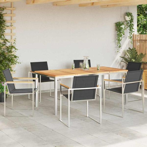 7-teiliges Garten Essset aus massivem Teakholz, Esstisch für draußen 180x90x75 cm aus massivem Teakholz