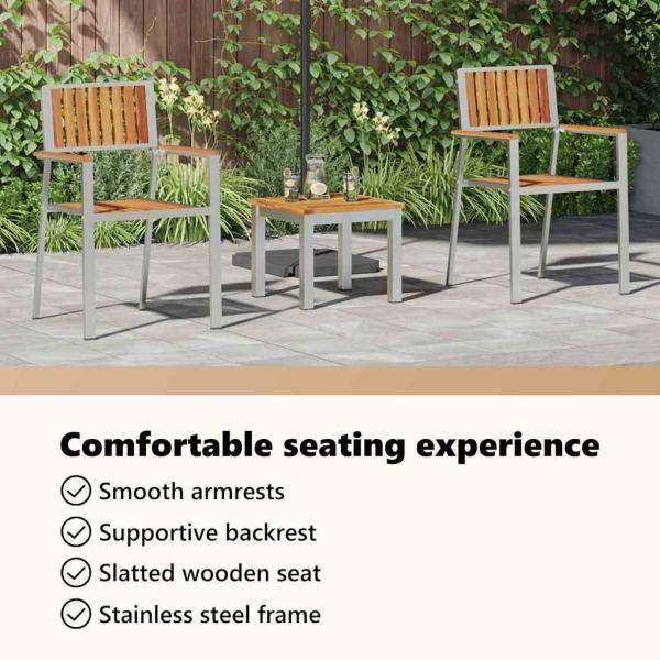 Garten Essgruppe 3 pcs Braun Massives Akazienholz und Edelstahl