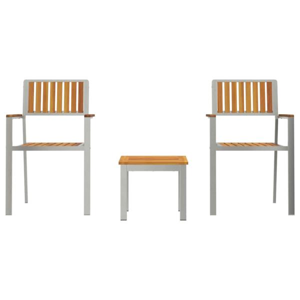 Garten Essgruppe 3 pcs Braun Massives Akazienholz und Edelstahl