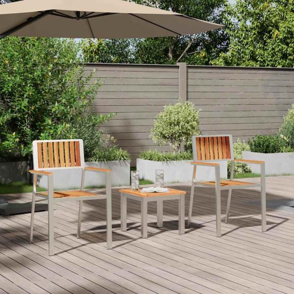 3-teiliges Garten Essset Massivholz Akazie, Stapelbare Gartenstühle 2 Stk. Massivholz Akazie und Metall
