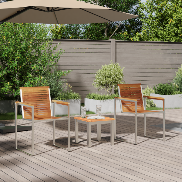 3-teiliges Sonnenliegenset mit Gartenstühlen aus solidem Teakholz