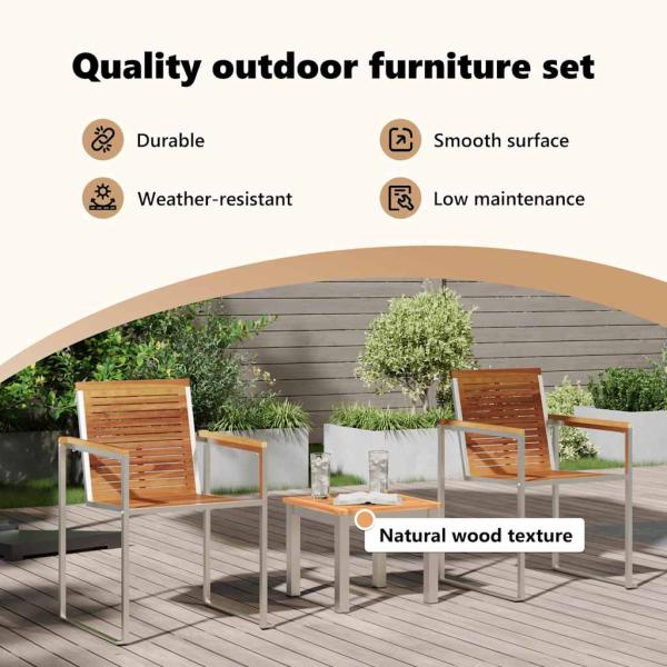 3-teiliges Sonnenliegenset mit Gartenstühlen aus solidem Teakholz