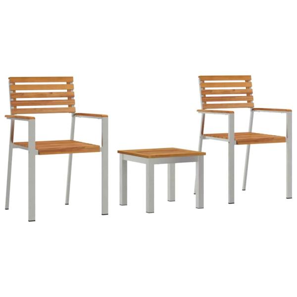 3-teiliges Garten Essgruppe Massivholz Teak, Stapelbare Gartenstühle 2 Stück Massivholz Teak und Stahl